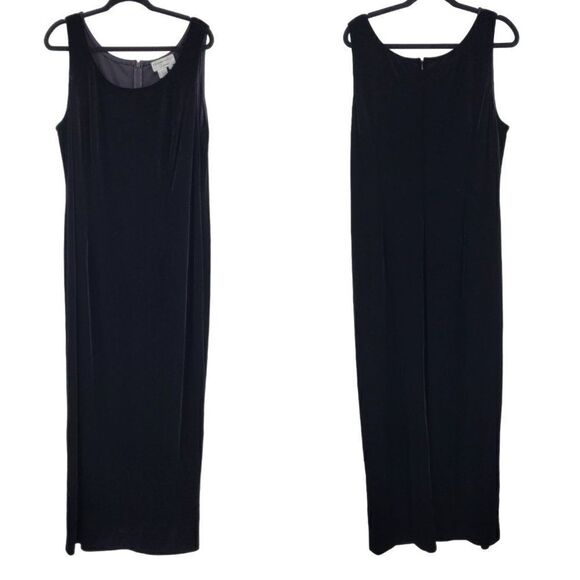 Vintage 80s Adrianna Papell Formal Black Velour Maxi Dress Plus Size 18W Glam - Picture 1 of 10